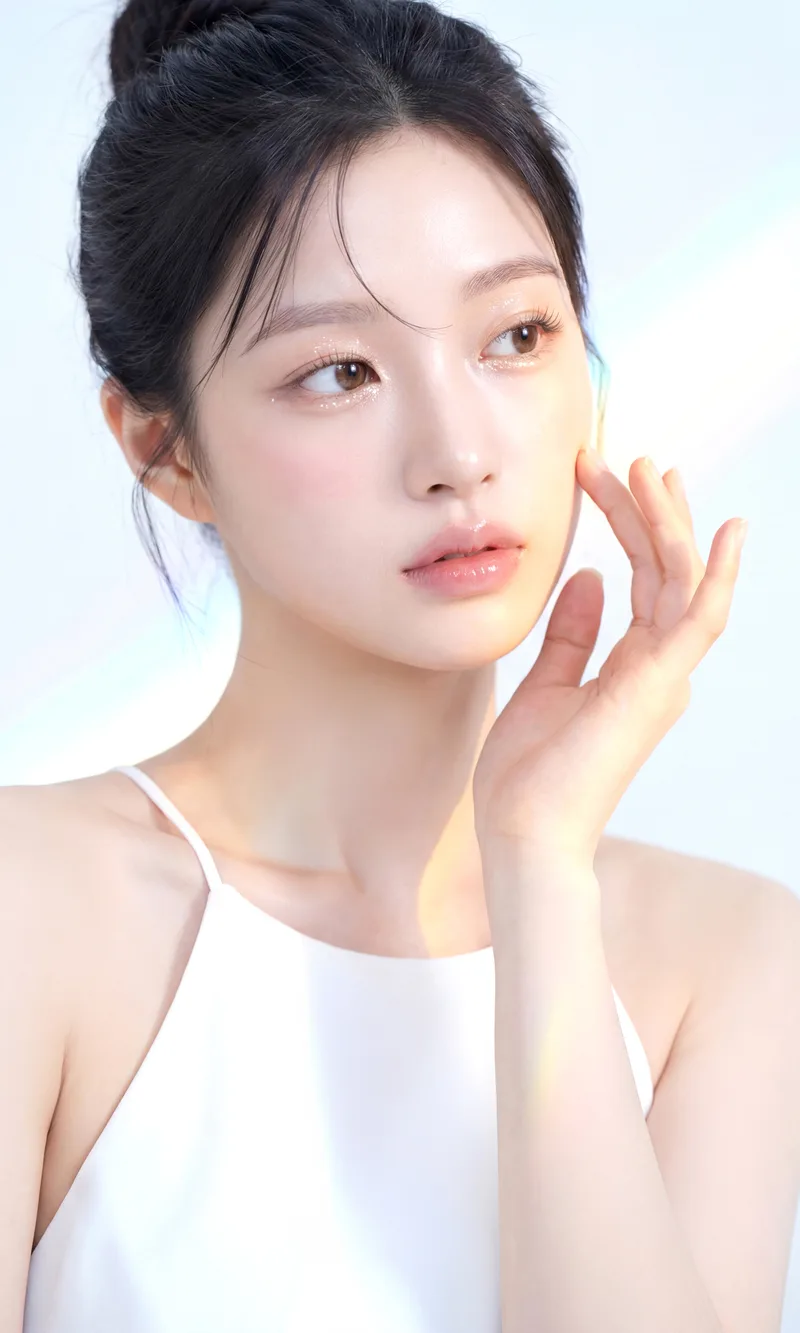 手扶下顎線的女性模特兒(AI示意)